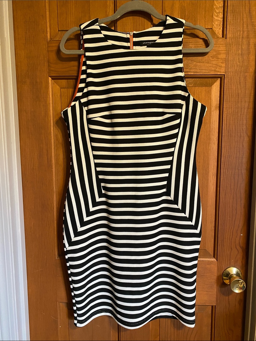 Black & White Striped Sheath Dress - Classic Sleeveless Style. Size 10
